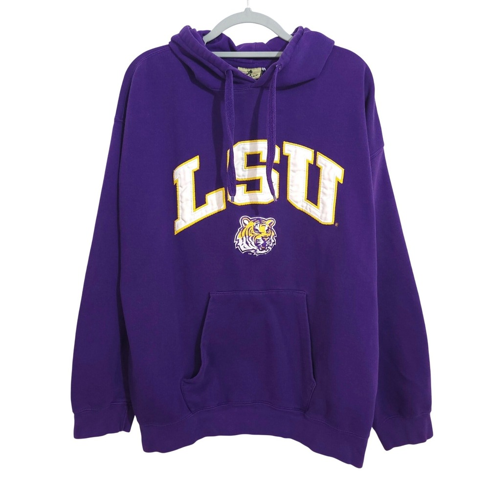 LSU Tigers Reebok Heisman Hoodie Adult XL Purple Embroidered Logo Sweatshirt VTG